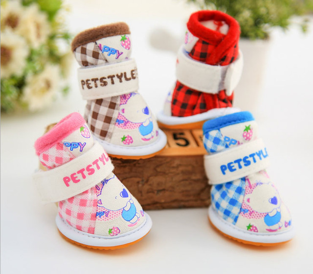 Buty Plaid niedźwiedź dla psa - Yorkie Maltese Chiwawa - zestaw 4 sztuk - Wianko - 3