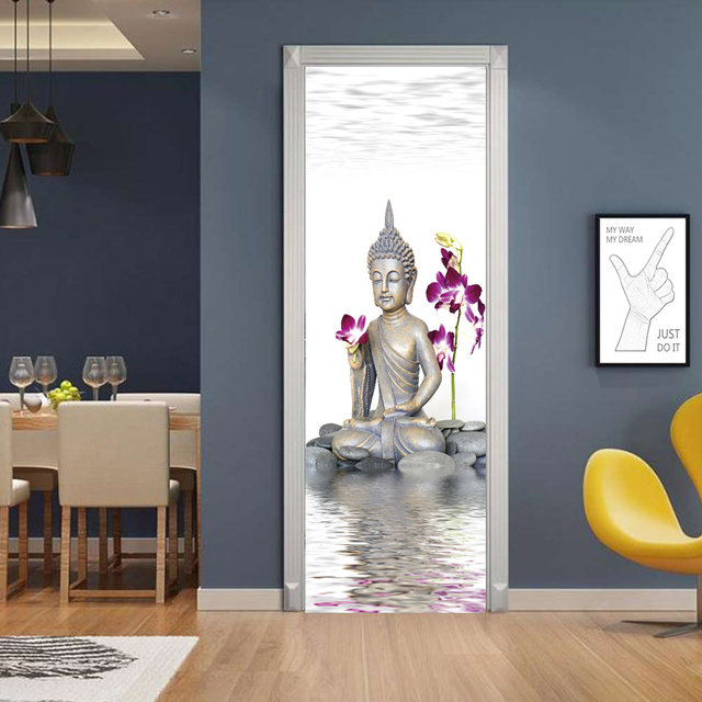 Naklejki na drzwi Retro 3D - budda portret samoprzylepna winylowa - wodoodporna ozdoba ściany - do salonu, kuchni - Wianko - 22