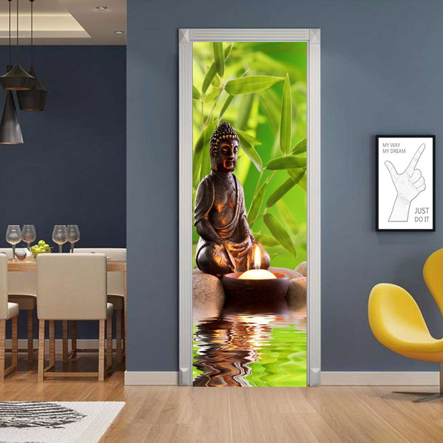 Naklejki na drzwi Retro 3D - budda portret samoprzylepna winylowa - wodoodporna ozdoba ściany - do salonu, kuchni - Wianko - 8