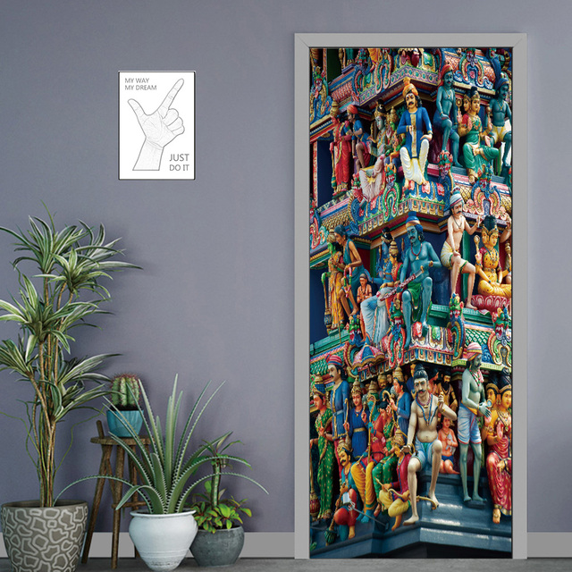 Naklejki na drzwi Retro 3D - budda portret samoprzylepna winylowa - wodoodporna ozdoba ściany - do salonu, kuchni - Wianko - 27