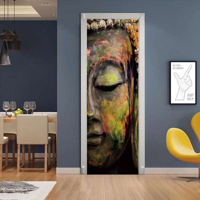 Naklejki na drzwi Retro 3D - budda portret samoprzylepna winylowa - wodoodporna ozdoba ściany - do salonu, kuchni - Wianko - 15