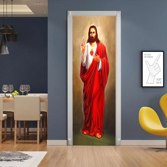 Naklejki na drzwi Retro 3D - budda portret samoprzylepna winylowa - wodoodporna ozdoba ściany - do salonu, kuchni - Wianko - 32