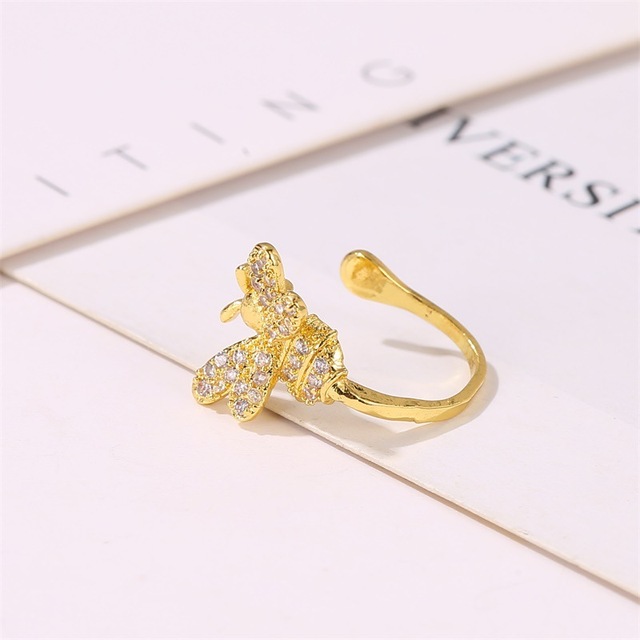 Klips do chrząstki ucha pszczoła kryształki złota - złote, nieprzebijalne punkty z kryształkami, biżuteria dla kobiet E378 - Wianko - 2