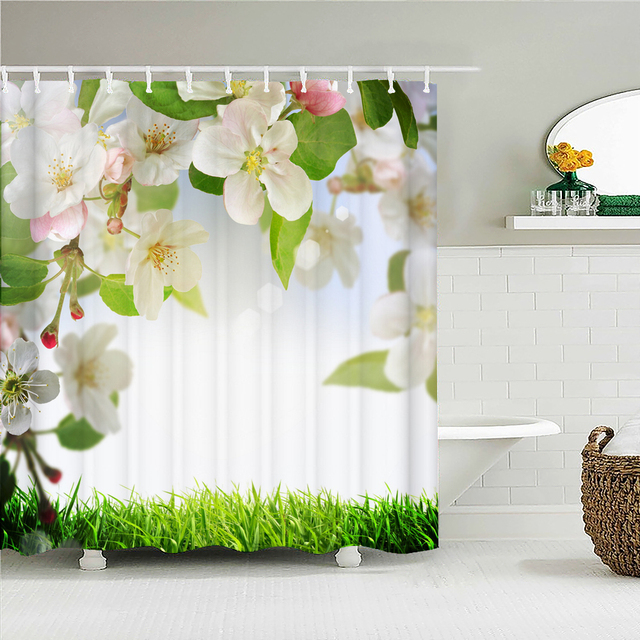 Zasłona prysznicowa 3D Lotus - kolorowe naturalne kwiaty, wodoodporna tkanina, dekoracja wnętrz - 12 haków - Wianko - 4