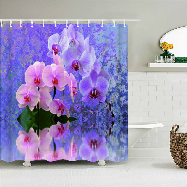 Zasłona prysznicowa 3D Lotus - kolorowe naturalne kwiaty, wodoodporna tkanina, dekoracja wnętrz - 12 haków - Wianko - 10