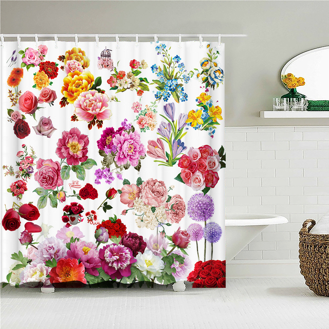 Zasłona prysznicowa 3D Lotus - kolorowe naturalne kwiaty, wodoodporna tkanina, dekoracja wnętrz - 12 haków - Wianko - 8