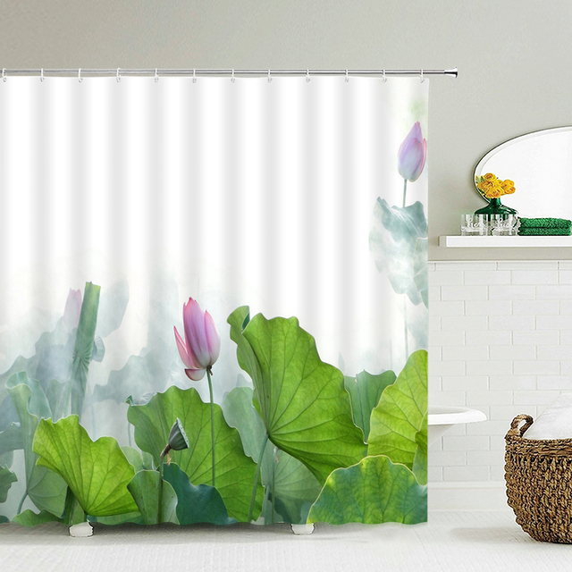 Zasłona prysznicowa 3D Lotus - kolorowe naturalne kwiaty, wodoodporna tkanina, dekoracja wnętrz - 12 haków - Wianko - 7