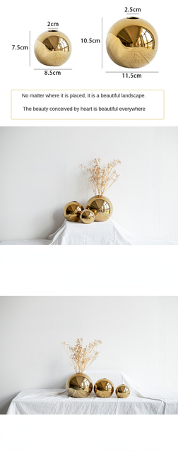 Wazon ceramiczny sferyczny Nordic golden galwanizacja, akcesoria do dekoracji wnętrz i dekoracje ślubne z wkładką kwiatową - Wianko - 3