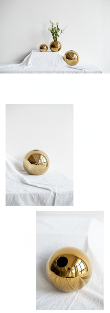 Wazon ceramiczny sferyczny Nordic golden galwanizacja, akcesoria do dekoracji wnętrz i dekoracje ślubne z wkładką kwiatową - Wianko - 4