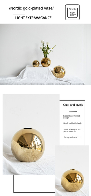 Wazon ceramiczny sferyczny Nordic golden galwanizacja, akcesoria do dekoracji wnętrz i dekoracje ślubne z wkładką kwiatową - Wianko - 1