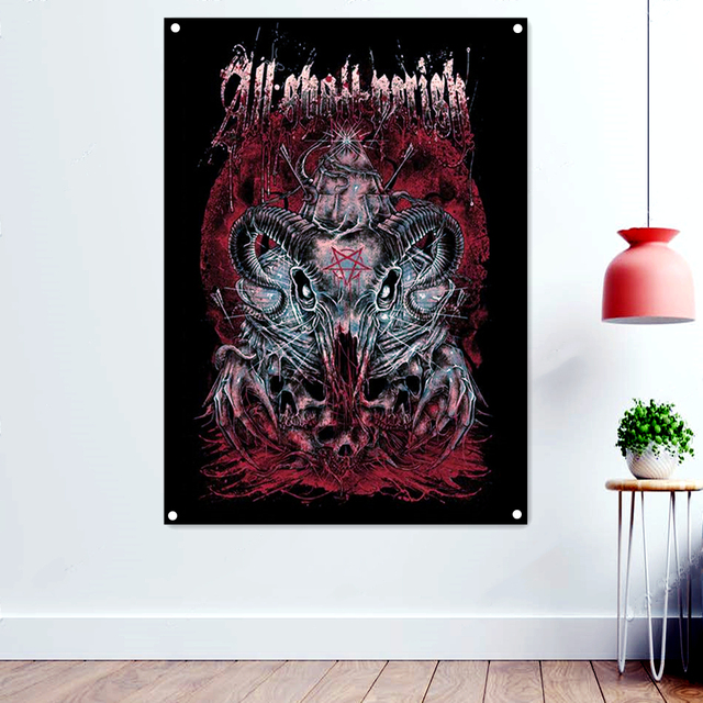 Sztandar cztery metalowe klamry krwawa czaszka, muzyka Death metalowa+grafika, ciemne sztuki, zespół rockowy, plakaty, home decor - Wianko - 1