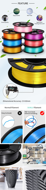 SUNLU SILK PLA 3D Filament 1.75mm 1kg - jedwabna tekstura, płynne drukowanie - Wianko - 4