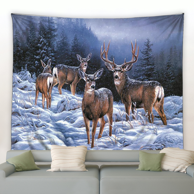 Gobelin leśny widok jelenie świąteczne koc dekoracyjny do sypialni salonu - Wianko - 4