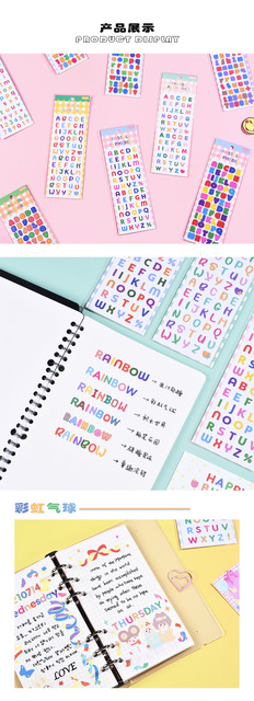 MOHAMM - 2 arkusze samoprzylepnych naklejek alfabetu i liczb, wodoodporny PVC, kolorowe cukierki - dekoracja do scrapbookingu i rękodzieła - Wianko - 5