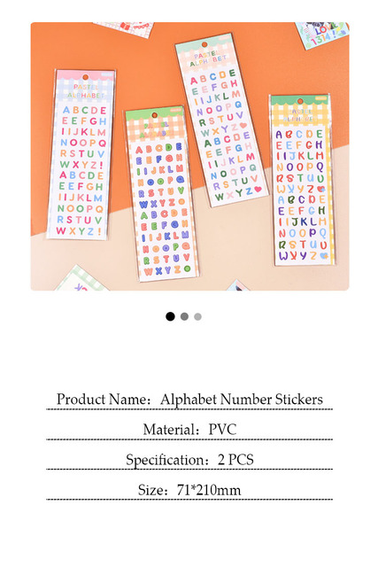 MOHAMM - 2 arkusze samoprzylepnych naklejek alfabetu i liczb, wodoodporny PVC, kolorowe cukierki - dekoracja do scrapbookingu i rękodzieła - Wianko - 1