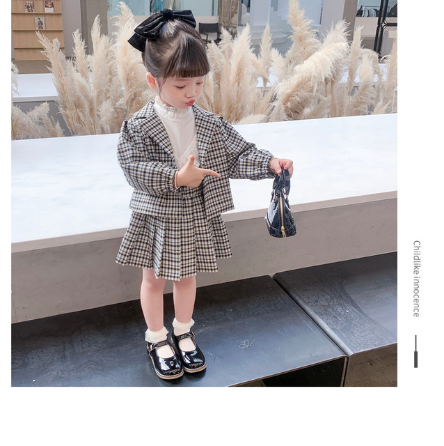 Stylowa dwuczęściowa dziewczęca sukienka jesiennej mody: plisowana spódnica oraz kratkowany płaszcz w stylu preppy, 1-7 lat - Wianko - 9