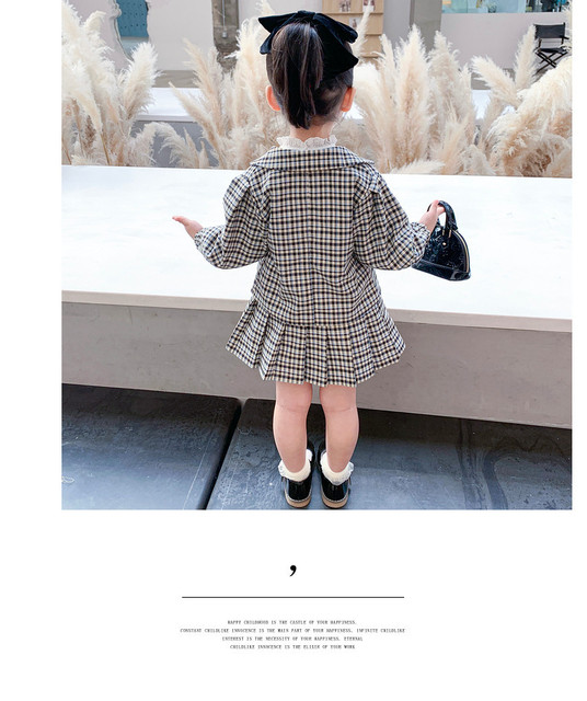 Stylowa dwuczęściowa dziewczęca sukienka jesiennej mody: plisowana spódnica oraz kratkowany płaszcz w stylu preppy, 1-7 lat - Wianko - 10
