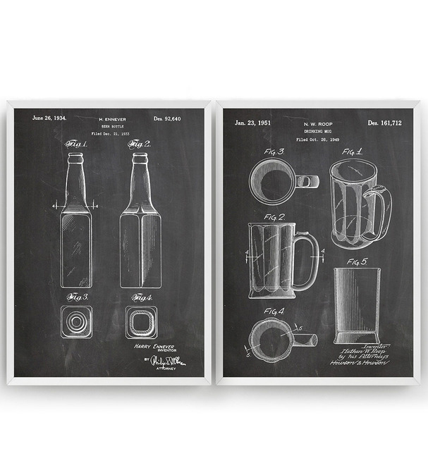 Blueprint plakat na płótnie Vintage piwo i zestaw butelek 2 patentów - dekoracje ścienne restauracji Pub, malarstwo Living Home Art - Wianko - 4