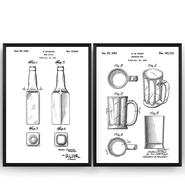 Blueprint plakat na płótnie Vintage piwo i zestaw butelek 2 patentów - dekoracje ścienne restauracji Pub, malarstwo Living Home Art - Wianko - 7