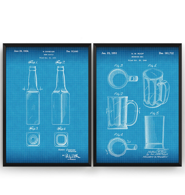 Blueprint plakat na płótnie Vintage piwo i zestaw butelek 2 patentów - dekoracje ścienne restauracji Pub, malarstwo Living Home Art - Wianko - 5