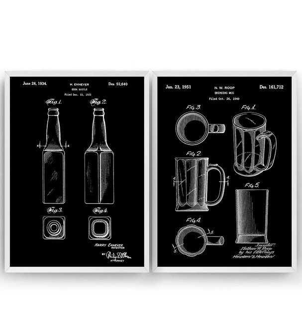 Blueprint plakat na płótnie Vintage piwo i zestaw butelek 2 patentów - dekoracje ścienne restauracji Pub, malarstwo Living Home Art - Wianko - 3
