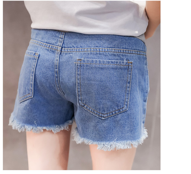 Spodnie ciążowe lato 2019 - krótkie, wysoka talia, dżinsowe, czarne/niebieskie - Wianko - 10