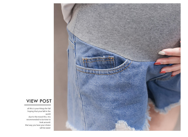 Spodnie ciążowe lato 2019 - krótkie, wysoka talia, dżinsowe, czarne/niebieskie - Wianko - 12