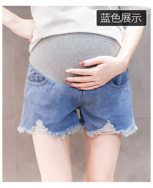 Spodnie ciążowe lato 2019 - krótkie, wysoka talia, dżinsowe, czarne/niebieskie - Wianko - 9