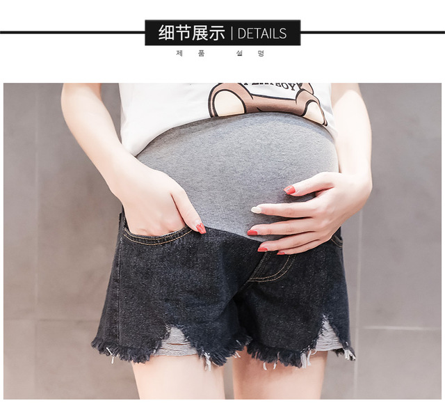 Spodnie ciążowe lato 2019 - krótkie, wysoka talia, dżinsowe, czarne/niebieskie - Wianko - 16