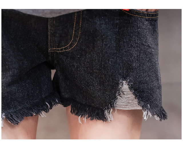 Spodnie ciążowe lato 2019 - krótkie, wysoka talia, dżinsowe, czarne/niebieskie - Wianko - 19