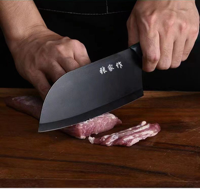 Nowy noż kuchenny do mięsa z tasakiem, stal nierdzewna, ciemnozielony uchwyt PP - Wianko - 7