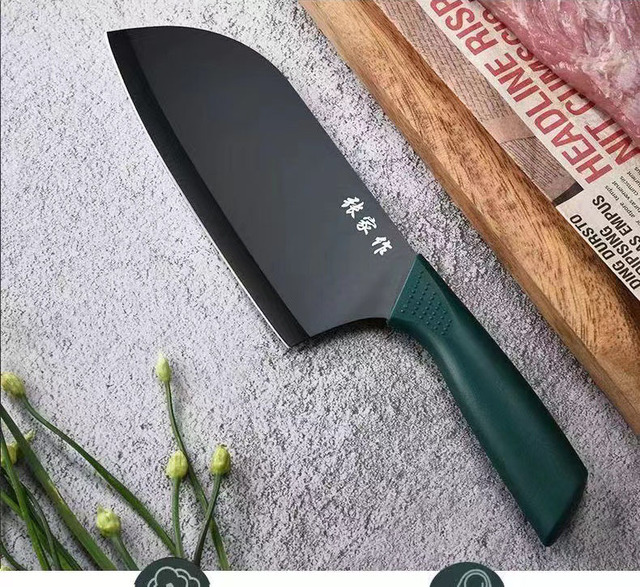 Nowy noż kuchenny do mięsa z tasakiem, stal nierdzewna, ciemnozielony uchwyt PP - Wianko - 3