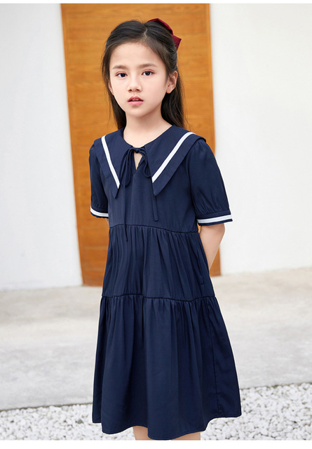 Letnia szkoła sukienek dla dziewczynek - niebieskie, bawełniane, śliczne, preppy - rozmiary 6-16 lat - Wianko - 4