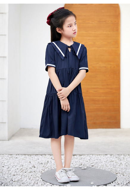 Letnia szkoła sukienek dla dziewczynek - niebieskie, bawełniane, śliczne, preppy - rozmiary 6-16 lat - Wianko - 8
