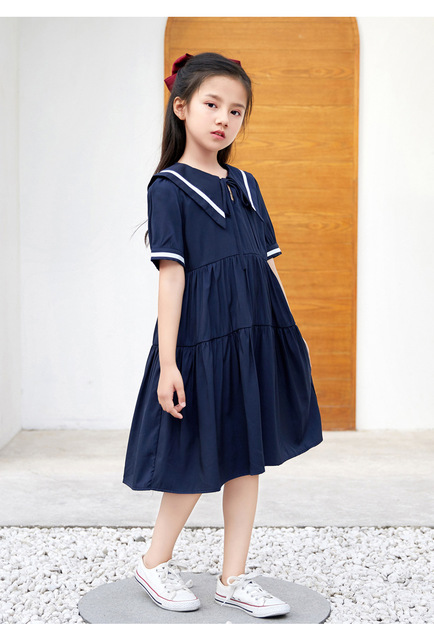 Letnia szkoła sukienek dla dziewczynek - niebieskie, bawełniane, śliczne, preppy - rozmiary 6-16 lat - Wianko - 5