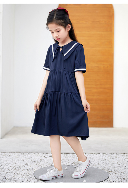Letnia szkoła sukienek dla dziewczynek - niebieskie, bawełniane, śliczne, preppy - rozmiary 6-16 lat - Wianko - 6