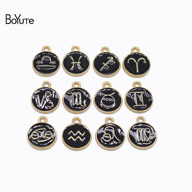 Zestaw 12 czarnych emaliowanych wisiorków ze znakami zodiaku Charms BoYuTe - biżuteria ręcznie robiona - Wianko - 4