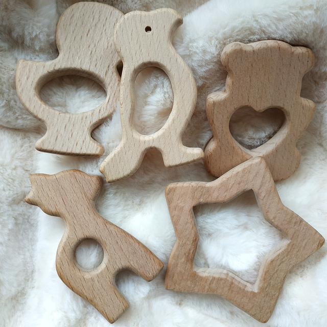 Drewniany gryzak do ząbkowania dla niemowląt - naturalne drewno bukowe, dziewczynka i chłopiec, szkolenie organiczne, zabawka Montessori z grzechotką - Wianko - 14