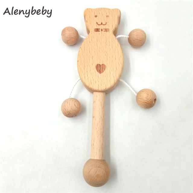 Drewniany gryzak do ząbkowania dla niemowląt - naturalne drewno bukowe, dziewczynka i chłopiec, szkolenie organiczne, zabawka Montessori z grzechotką - Wianko - 6