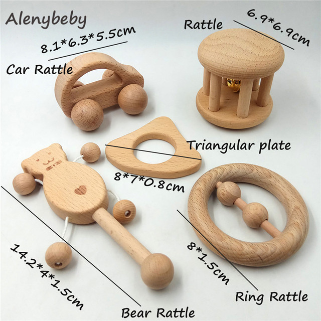 Drewniany gryzak do ząbkowania dla niemowląt - naturalne drewno bukowe, dziewczynka i chłopiec, szkolenie organiczne, zabawka Montessori z grzechotką - Wianko - 10