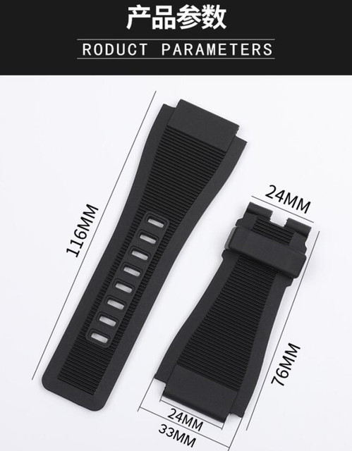 Pasek do zegarka z gumy silikonowej, 33*24mm, czarno-niebieski, zdobiony żywicznym pinem, dla Bell & Ross BR01 BR03 z BR Logo - Wianko - 4