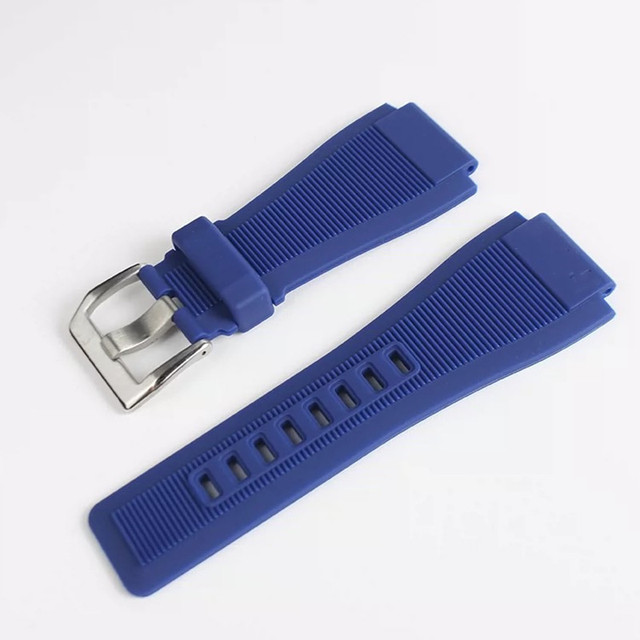 Pasek do zegarka z gumy silikonowej, 33*24mm, czarno-niebieski, zdobiony żywicznym pinem, dla Bell & Ross BR01 BR03 z BR Logo - Wianko - 6