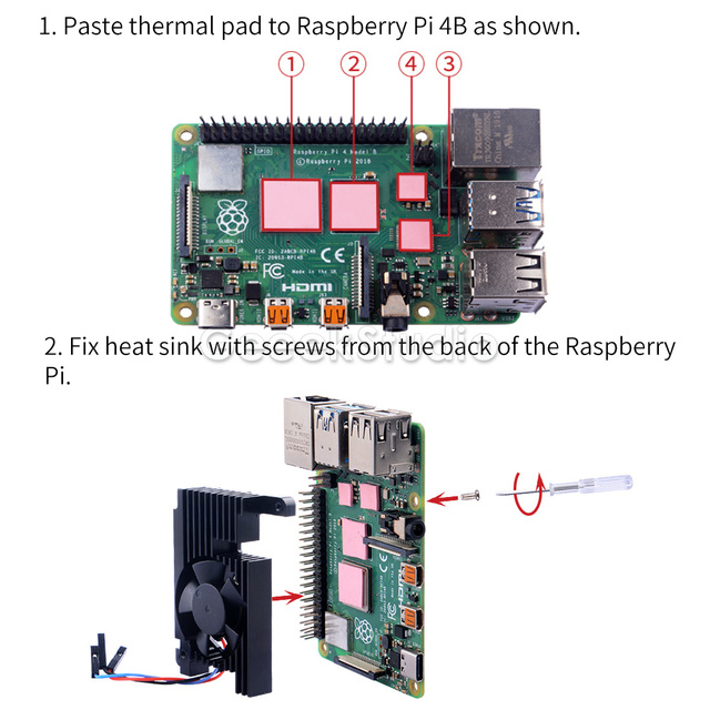 Regulowany wentylator Pancerz Lite + radiator do Raspberry Pi 4 z automatycznym wyłączaniem, PWM, CNC Extreme Cooler, 4B - Wianko - 9