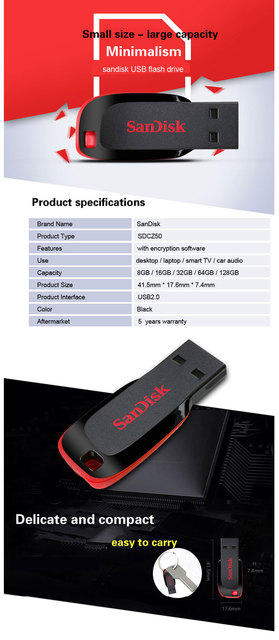 SanDisk SDCZ50 Mini PenDrive USB 2.0 Flash Drive 16GB/32GB/64GB/128GB - Wianko - 1