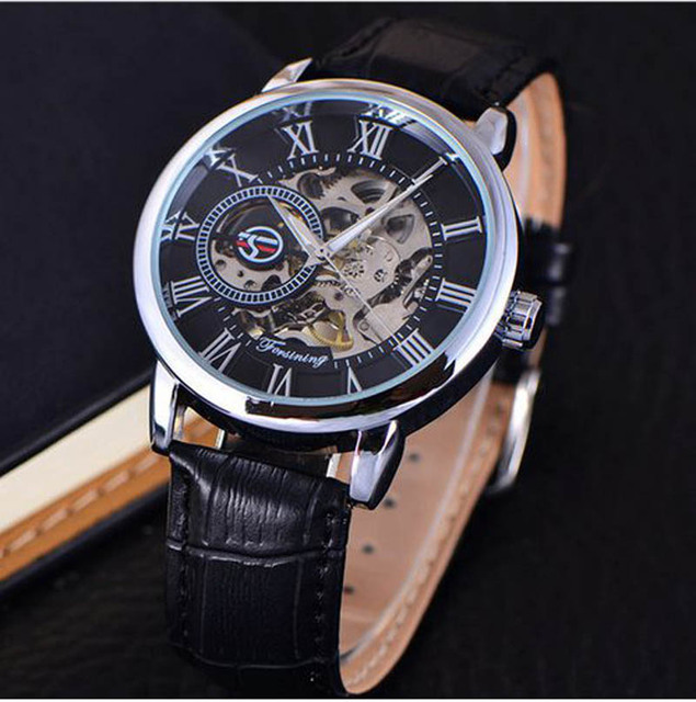 Zegarek mechaniczny męski Forsining 2021 z paskiem ze złotego skóry i grawerowanym 3D logo w przezroczystym etui - luksusowa marka, szkieletowy design - Wianko - 8
