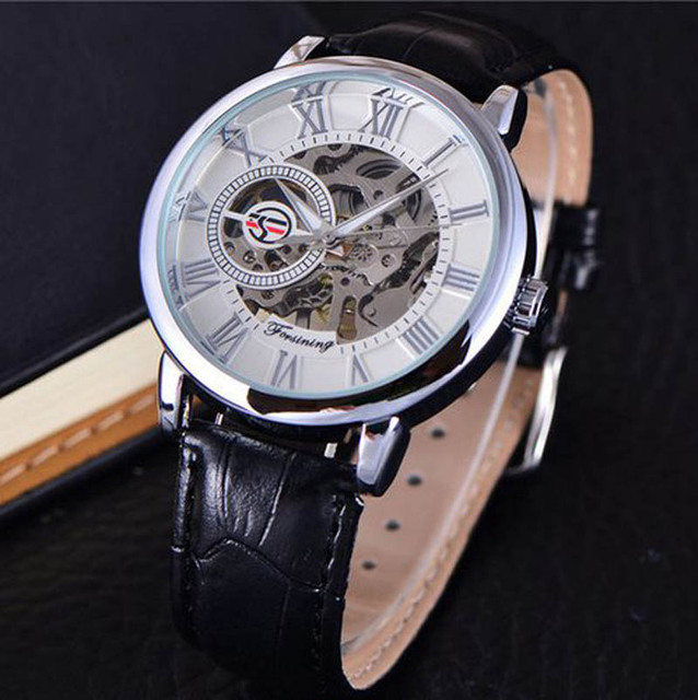 Zegarek mechaniczny męski Forsining 2021 z paskiem ze złotego skóry i grawerowanym 3D logo w przezroczystym etui - luksusowa marka, szkieletowy design - Wianko - 6