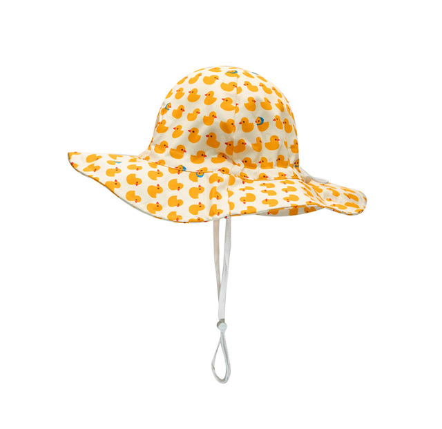 Dziecięcy kapelusz przeciwsłoneczny z parasolką - Żółta kaczka z uroczym wzorkiem cartoons, regulowany na noworodki i maluchy - Wianko - 10