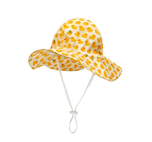Dziecięcy kapelusz przeciwsłoneczny z parasolką - Żółta kaczka z uroczym wzorkiem cartoons, regulowany na noworodki i maluchy - Wianko - 9