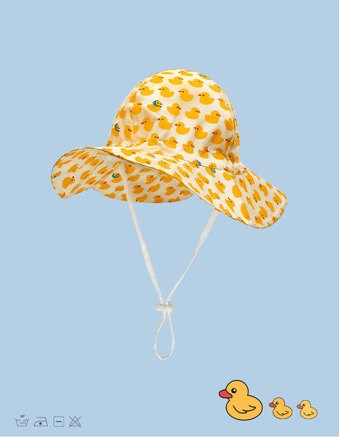 Dziecięcy kapelusz przeciwsłoneczny z parasolką - Żółta kaczka z uroczym wzorkiem cartoons, regulowany na noworodki i maluchy - Wianko - 1