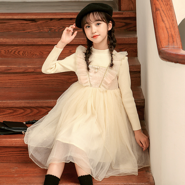 Sukienka jesień-zima 2022 dla dziewczynek z kokardą i siatką, w stylu Księżniczki, rozmiary 6-14 lat - Wianko - 4